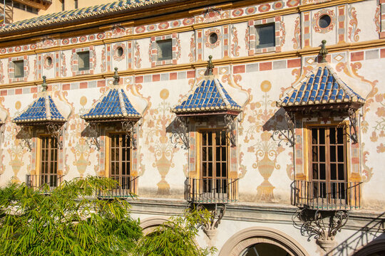 Gandia, Spain - January 9, 2023 - Exterior view of the 14th century  Valencian Gothic style Ducal Palace of Gandia