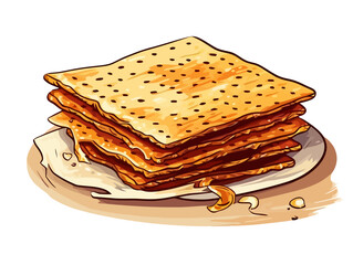 Doodle Matzah with Haggadah, cartoon sticker, sketch, vector, Illustration, minimalistic