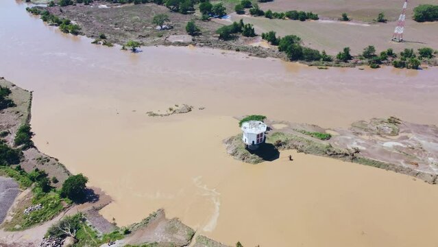 Aerial View of a Dirty, Rising River in Mexico