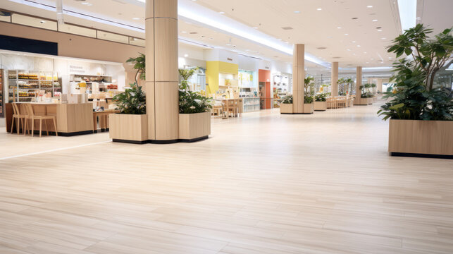 interior of empty modern shopping mall with spc flooring