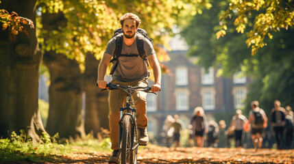 person riding a bicycle in a park 