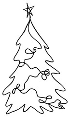 Christmas Tree Line Art | Xmas Festive One Line Drawing | Seasonal Holiday Design