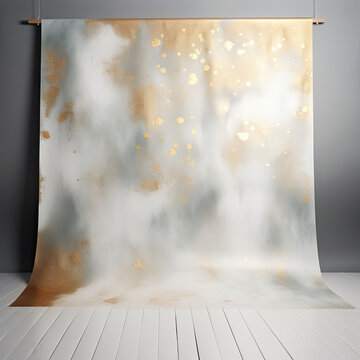modern photo studio room with gold canvas backdrop
