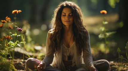 woman in meditation pose in the garden