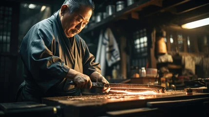 Muurstickers Japanese Artisan Crafting Exceptional Katana © javier