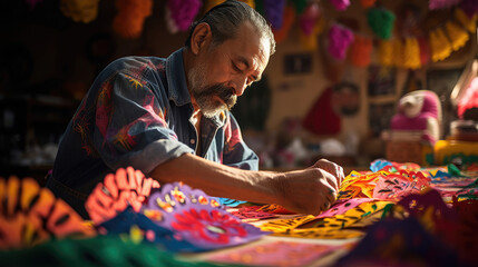 Skilled Mexican Papel Picado Artisan Crafts Colorful Tissue Banners