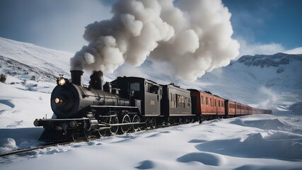 steam train in the snow,  , A steam train  on a cold and snowy day in the winter