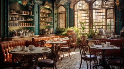 Trays of Mint Tea and Baklava: Moroccan Tea House - obrazy, fototapety, plakaty