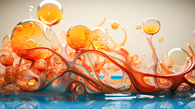 abstract fresh background with bubbles and waves in red and orange
