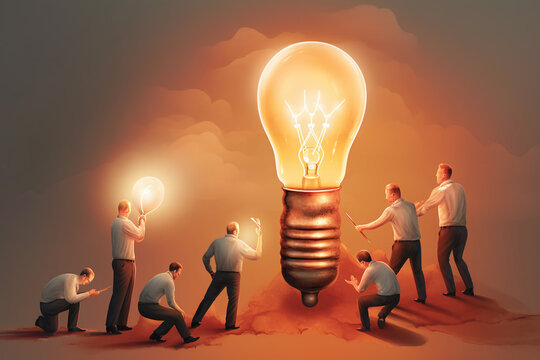 Group of business people with lightbulb flying out of the bulb
