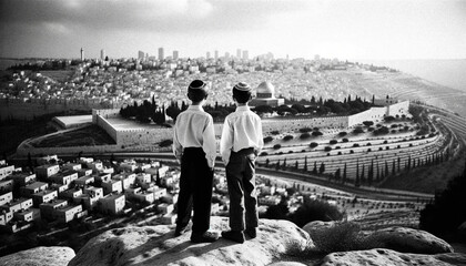 Symbol of Peace: Jewish and Palestinian Friends in Jerusalem. Generative ai