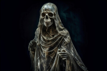 Fototapeta na wymiar Grim Reaper, on a dark background with copy space