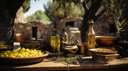 Rustic Olive Oil Mill with Fresh Produce