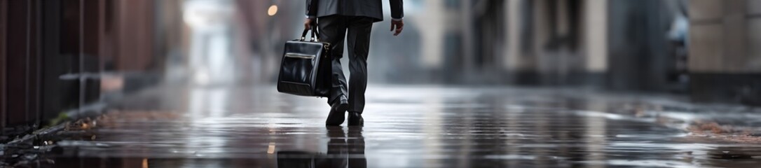 Business man in suit walking down the street - background