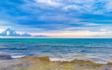 Tropical mexican beach clear turquoise water Playa del Carmen Mexico.