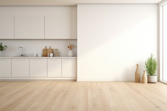 Minimalist style white modern kitchen interior mockup - Powered by Adobe