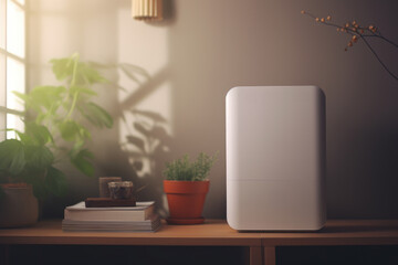 White Air Purifier on Wooden Table
