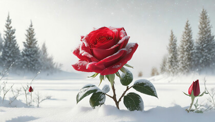 Red Rose Beauty in a White Winter Wonderland