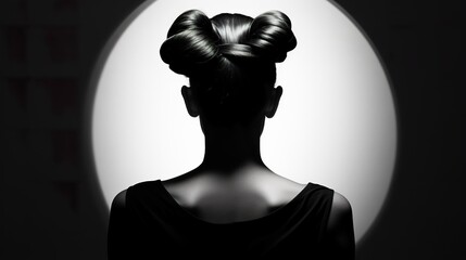 Fototapeta premium studio fashion portrait of beautiful young woman with trendy hairstyle, in style of black and white