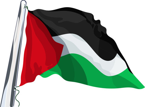 Flag of Palestine. Waving in the wind. Vector