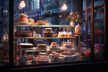 Display Case with Cakes and Pastries