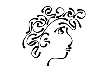 Portrait of man, line art cartoon vector illustration.