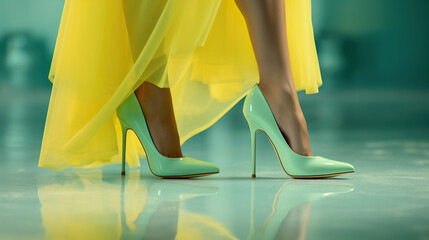 female legs in stylish stiletto shoes, woman feet in high heels, closeup studio shot - obrazy, fototapety, plakaty