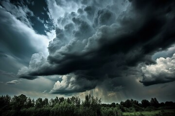 Dramatic storm clouds with stark contrast. Generative AI