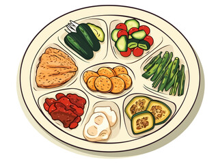 Doodle Passover Seder plate, cartoon sticker, sketch, vector, Illustration, minimalistic