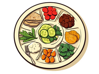 Doodle Passover Seder plate, cartoon sticker, sketch, vector, Illustration, minimalistic