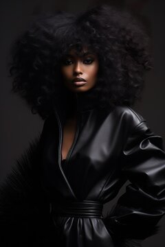 Beautiful African American Or Latina Woman With Afro Curly Hair Looking At Camera, Studio Shot