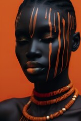 fashion portrait of young beautiful african ethnicity woman, tribal style, ethnic dress and clothes