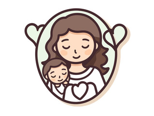 Doodle Icon of Mary and baby Jesus, cartoon sticker, sketch, vector, Illustration, minimalistic