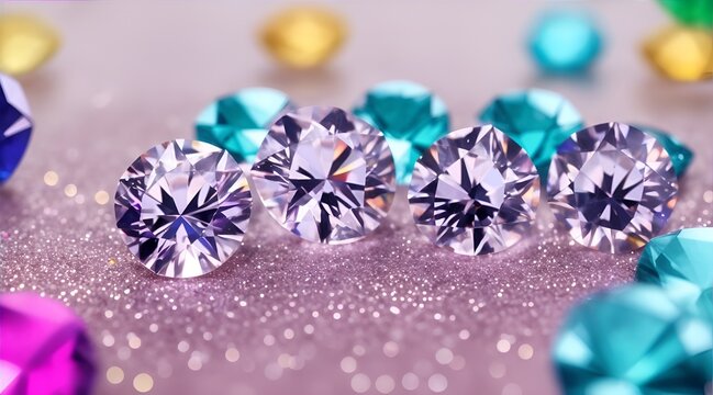 colorful diamonds in abstract bokeh background