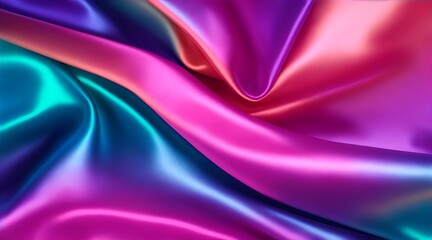 Multicolored with Shiny Gradient and Neon Lights, Vibrant Silk Satin Gradient: Abstract Fabric with Shimmering Neon Lights and Draped Folds