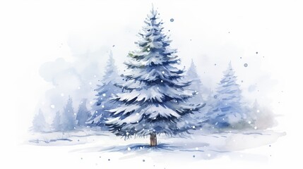 illustration of a landscape with winter fir trees.