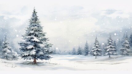Fototapeta premium illustration of a landscape with winter fir trees.
