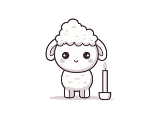 Doodle Lamb with candle, cartoon sticker, sketch, vector, Illustration, minimalistic