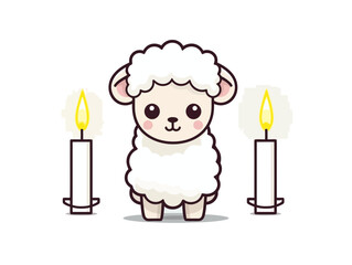 Doodle Lamb with candle, cartoon sticker, sketch, vector, Illustration, minimalistic