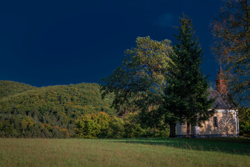 Chapel near Podskalie village in autumn color evening