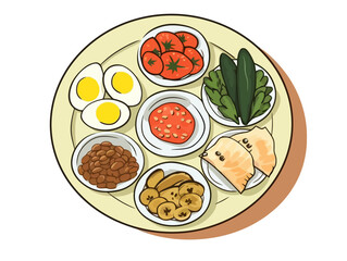 Doodle Seder Plate, cartoon sticker, sketch, vector, Illustration, minimalistic