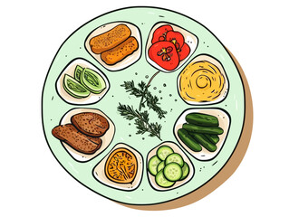 Doodle Seder Plate, cartoon sticker, sketch, vector, Illustration, minimalistic