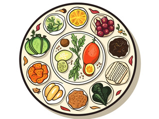 Doodle Seder Plate, cartoon sticker, sketch, vector, Illustration, minimalistic