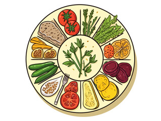 Doodle Seder Plate, cartoon sticker, sketch, vector, Illustration, minimalistic