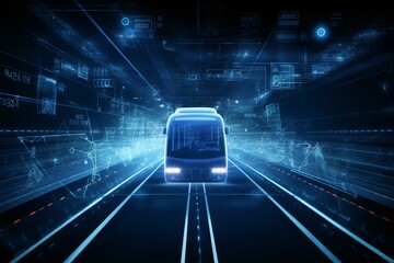 Futuristic road transport with digital technology background. Generative AI