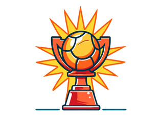 Doodle Trophy with basketball, cartoon sticker, sketch, vector, Illustration, minimalistic