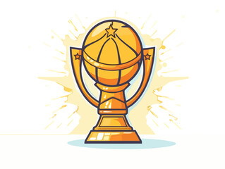 Doodle Trophy with basketball, cartoon sticker, sketch, vector, Illustration, minimalistic