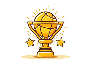 Doodle Trophy with basketball, cartoon sticker, sketch, vector, Illustration, minimalistic