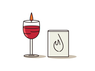 Doodle Passover candle and wine cup, cartoon sticker, sketch, vector, Illustration, minimalistic