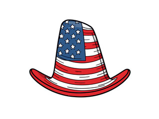 Doodle American flag with tricorn hat, cartoon sticker, sketch, vector, Illustration, minimalistic